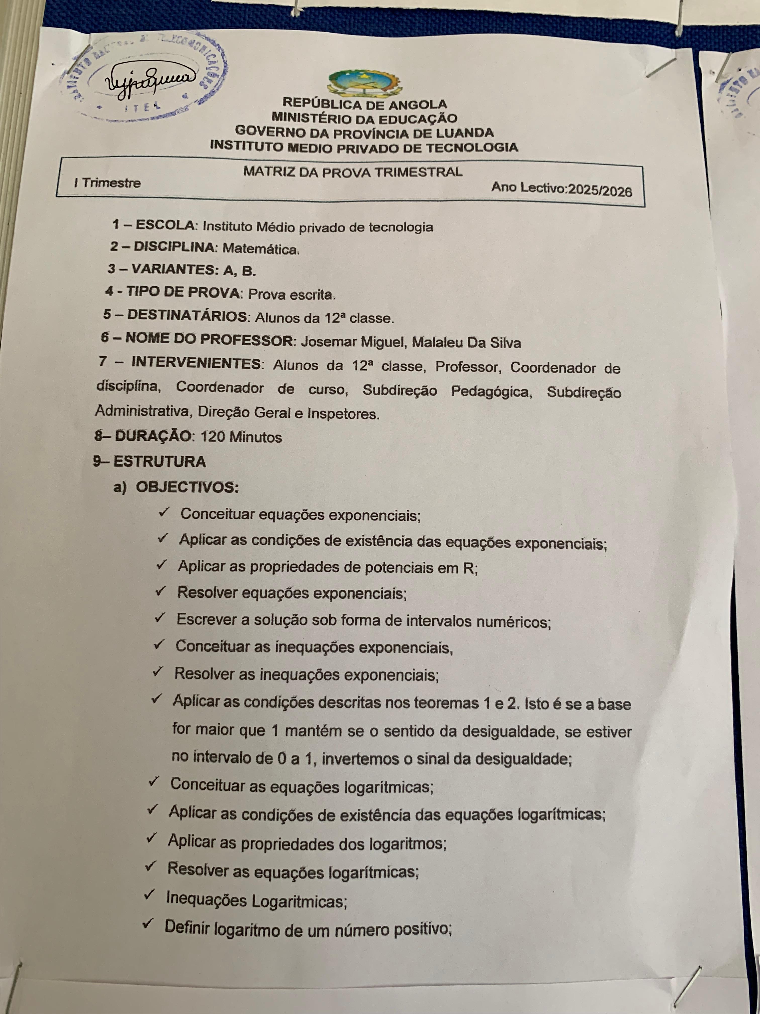 Matriz de Matemática